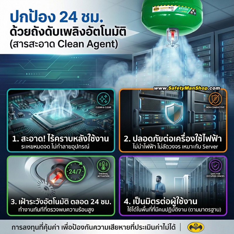 ถังดับเพลิงอัตโนมัติ Clean Agent สำหรับอุปกรณ์ไฟฟ้า