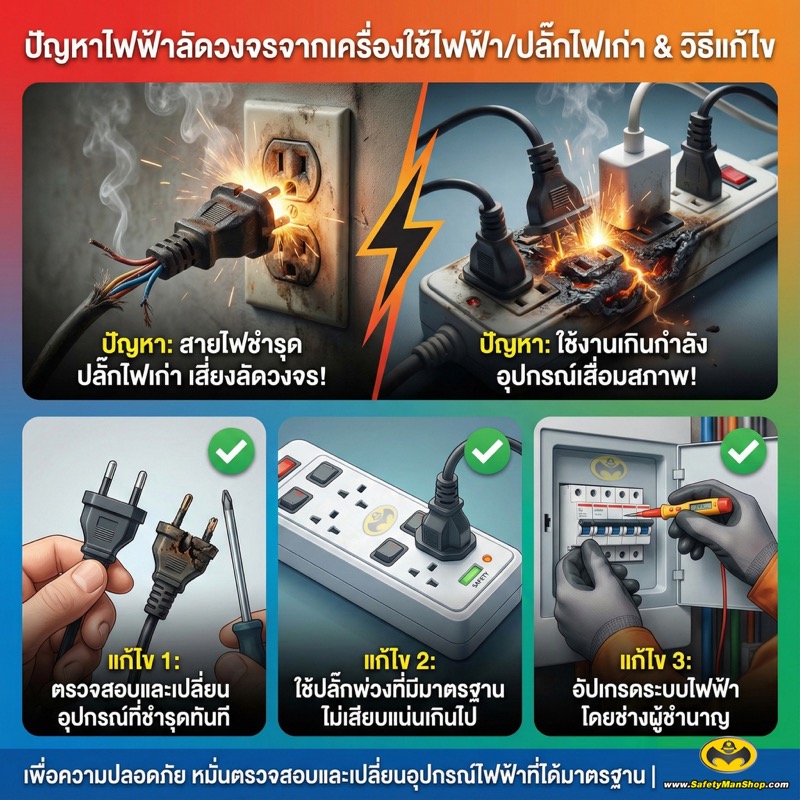 ป้องกันไฟไหม้จากไฟฟ้าลัดวงจรและปลั๊กเก่าในบ้าน